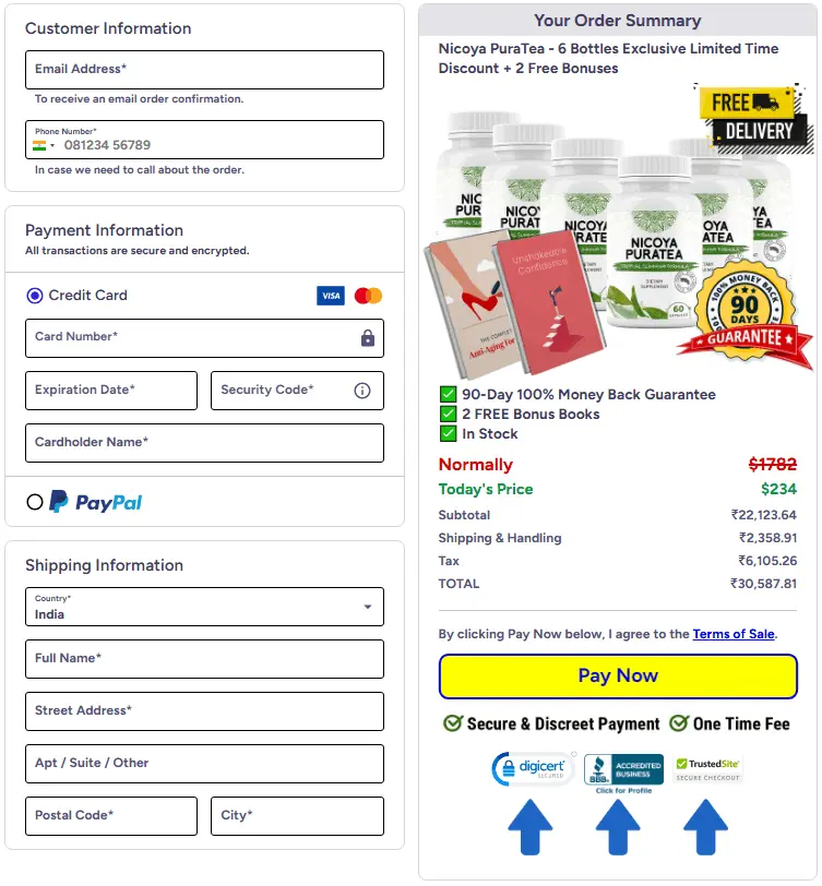 Nicoya PuraTea Order Page